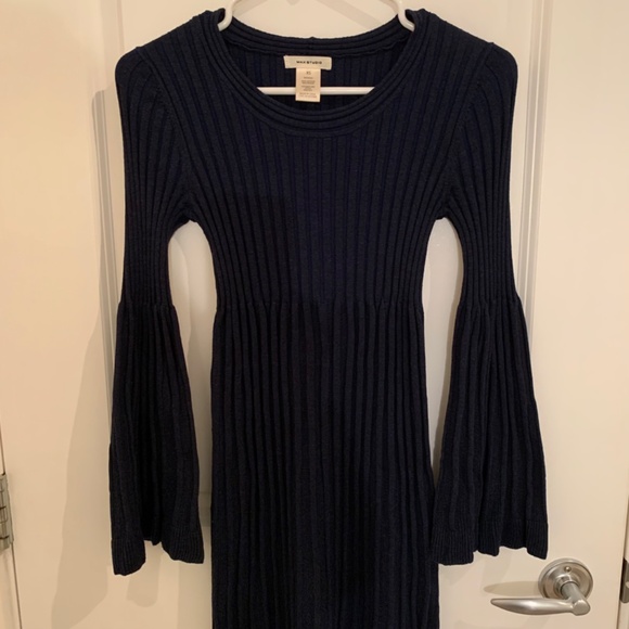 Max Studio Blue Ribbed Long Sleeve Sweater Dress Bell Sleeves Size XS - Picture 3 of 11